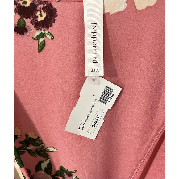 NEW Peppermint Brand Dusty Rose Floral Chiffon Wrap Dress Sz LG Summer Easter - Picture 4 of 11